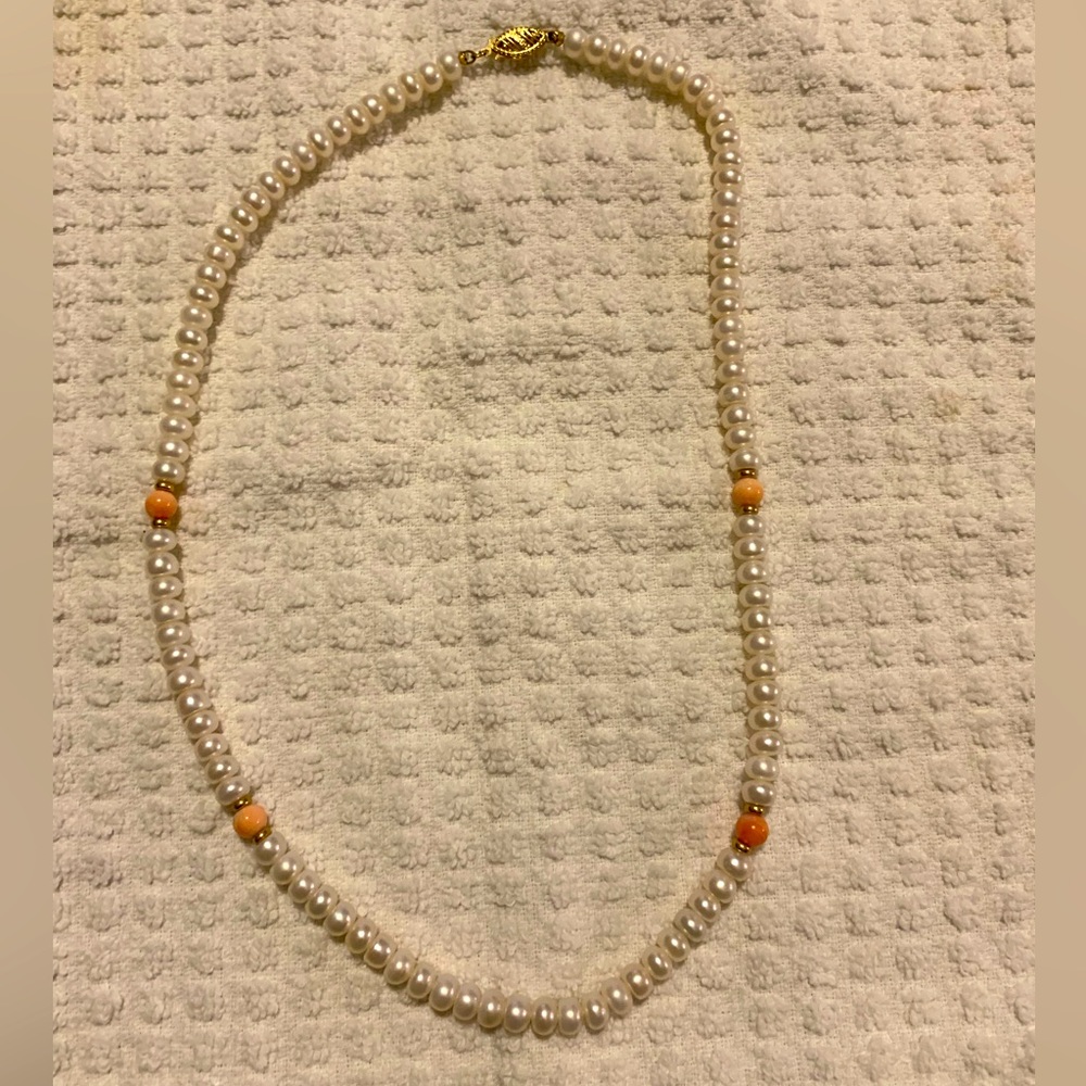 White Pearl and Coral Necklace